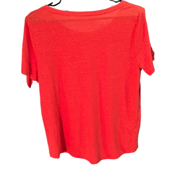 Talbots Linen Blend Reddish-Orange Tee With Tie Sleeves Size M - Picture 2 of 5